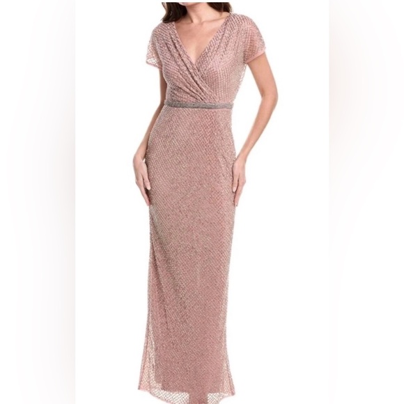 Mac Duggal Rose Pink Lattice Beaded Dress. Size 16. Brand new with tags.